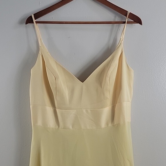 David’s Yellow Spaghetti Straps V-neck Midi Bridal Women's Dress Size 14 - Picture 4 of 9